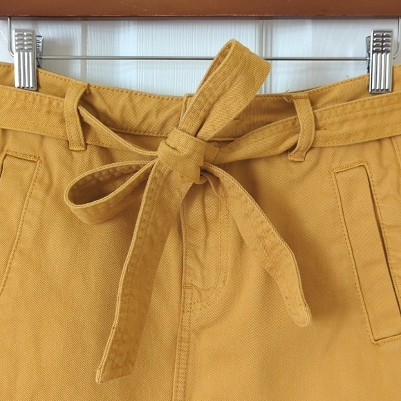 PacSun High Waisted Tie Belted Raw Hem A-Line Denim Mini Skirt Mustard Yellow 26 - Picture 8 of 13